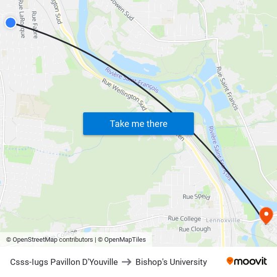 Csss-Iugs Pavillon D'Youville to Bishop's University map