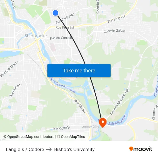 Langlois / Codère to Bishop's University map