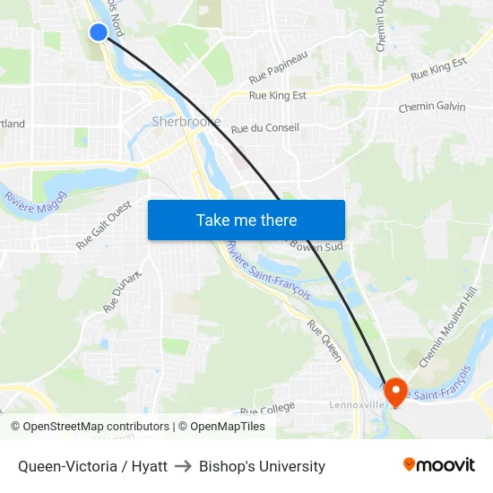 Queen-Victoria / Hyatt to Bishop's University map