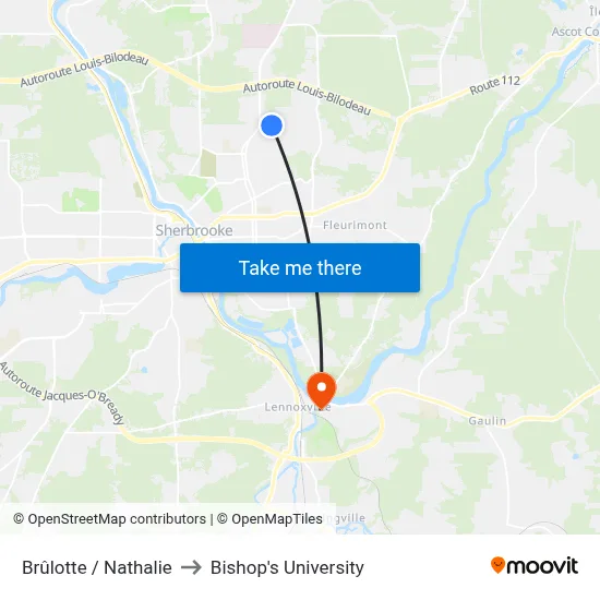 Brûlotte / Nathalie to Bishop's University map