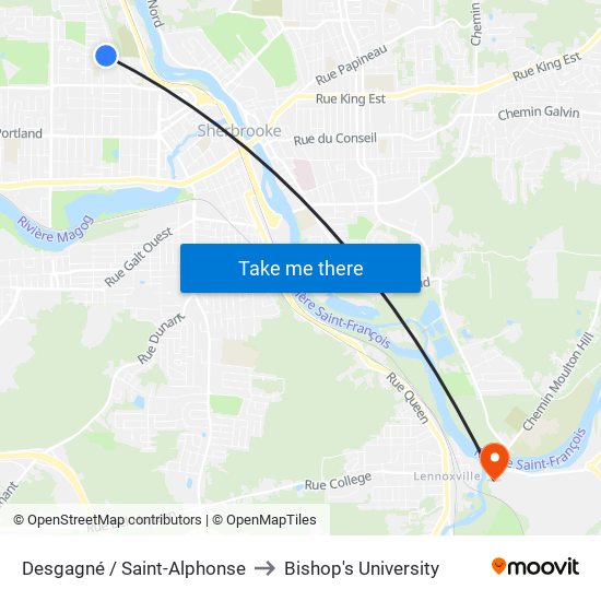 Desgagné / Saint-Alphonse to Bishop's University map