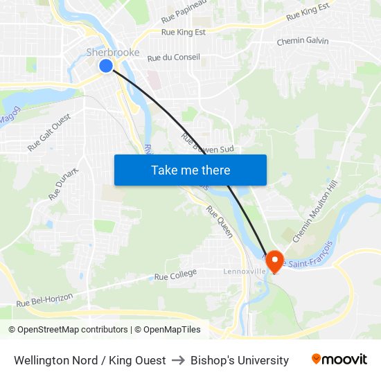 Wellington Nord / King Ouest to Bishop's University map