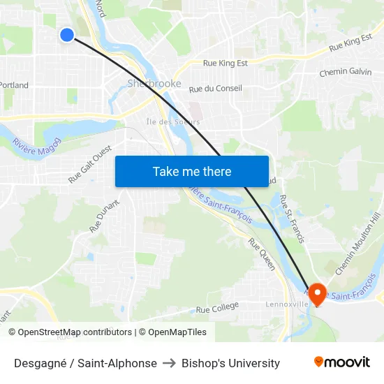 Desgagné / Saint-Alphonse to Bishop's University map