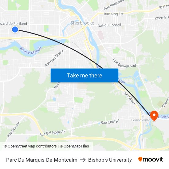 Parc Du Marquis-De-Montcalm to Bishop's University map