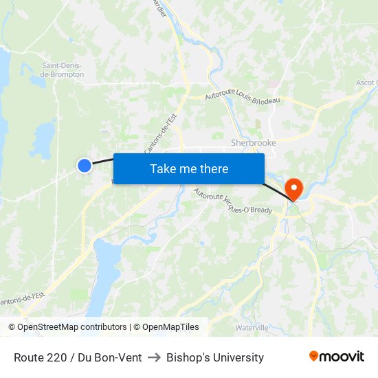 Route 220 / Du Bon-Vent to Bishop's University map