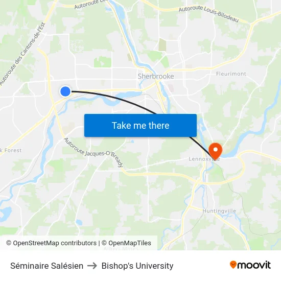 Séminaire Salésien to Bishop's University map