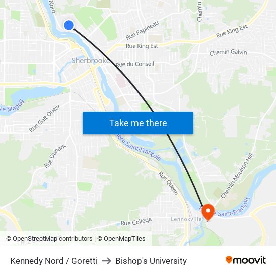 Kennedy Nord / Goretti to Bishop's University map