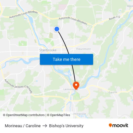 Morineau / Caroline to Bishop's University map