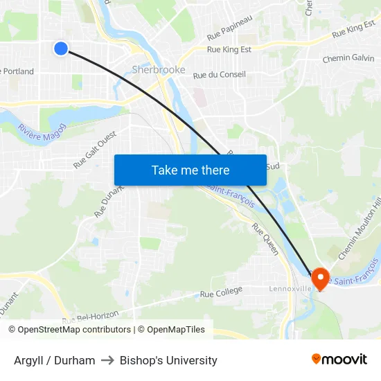 Argyll / Durham to Bishop's University map