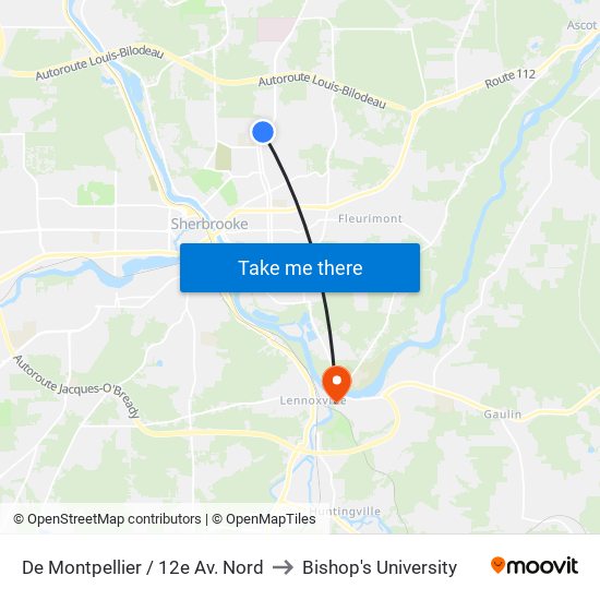 De Montpellier / 12e Av. Nord to Bishop's University map