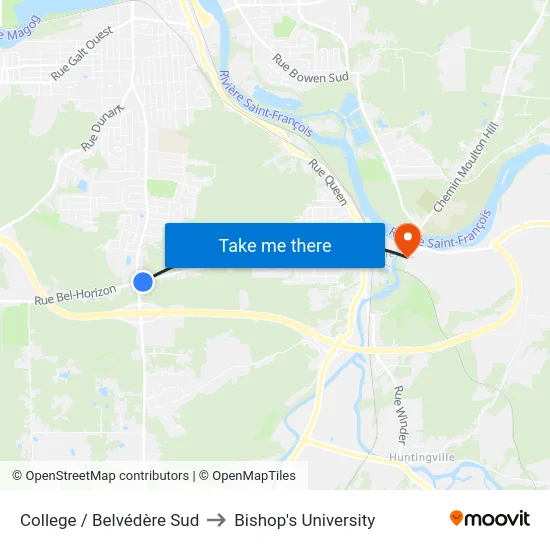 College / Belvédère Sud to Bishop's University map
