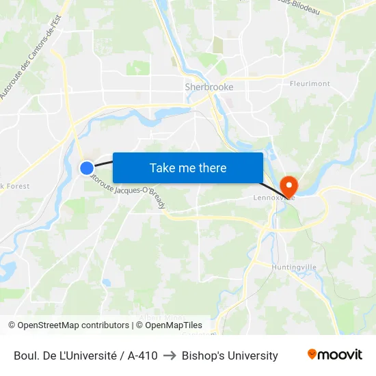 Boul. De L'Université / A-410 to Bishop's University map