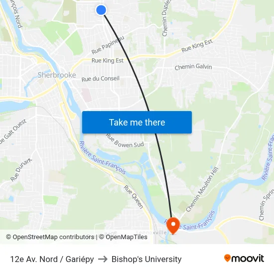 12e Av. Nord / Gariépy to Bishop's University map