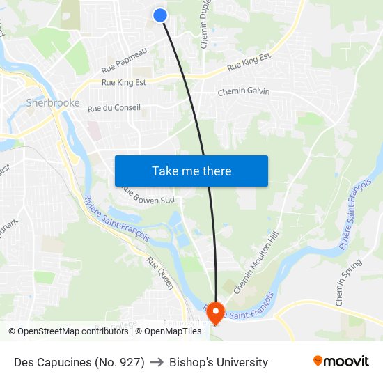 Des Capucines (No. 927) to Bishop's University map