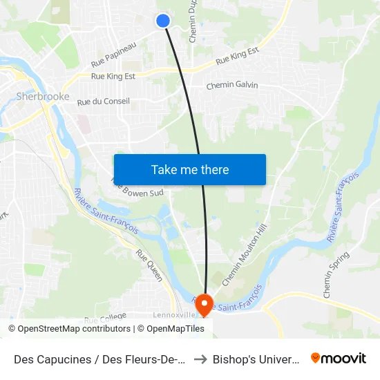 Des Capucines / Des Fleurs-De-Mai to Bishop's University map