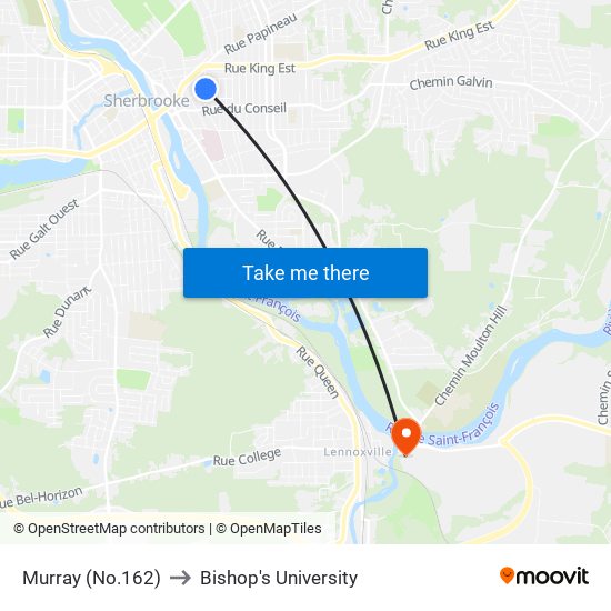 Murray (No.162) to Bishop's University map