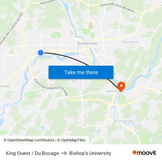 King Ouest / Du Bocage to Bishop's University map