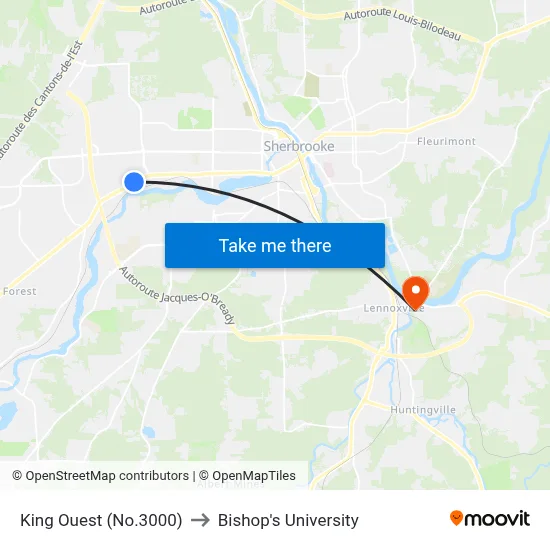 King Ouest (No.3000) to Bishop's University map