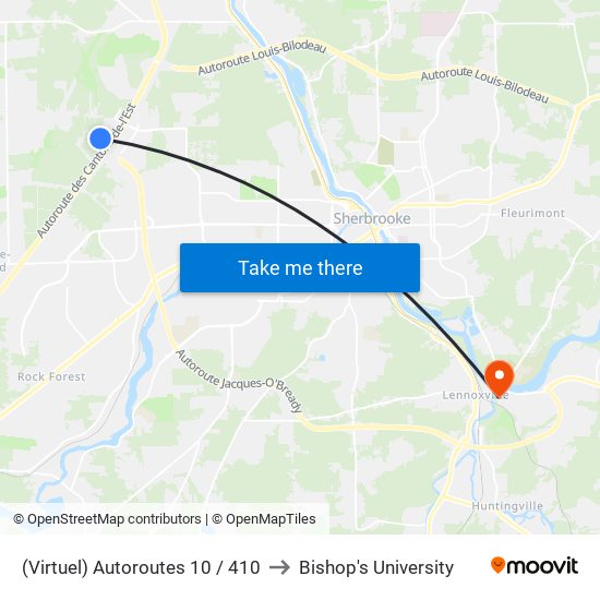 (Virtuel) Autoroutes 10 / 410 to Bishop's University map