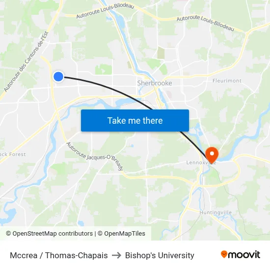 Mccrea / Thomas-Chapais to Bishop's University map