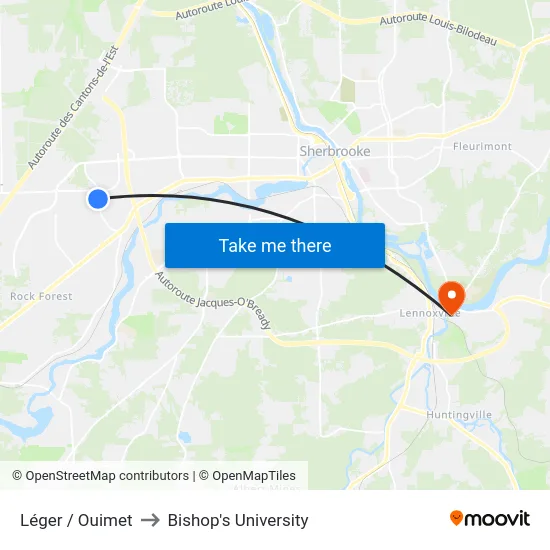 Léger / Ouimet to Bishop's University map