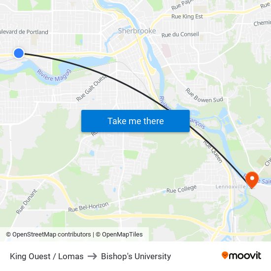 King Ouest / Lomas to Bishop's University map