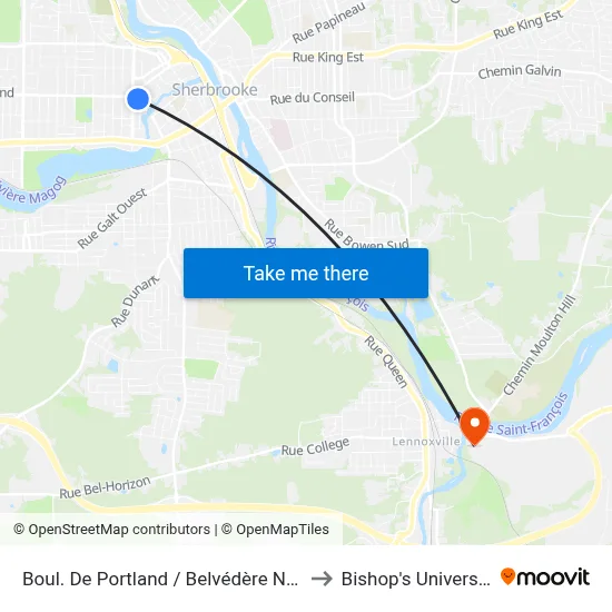 Boul. De Portland / Belvédère Nord to Bishop's University map