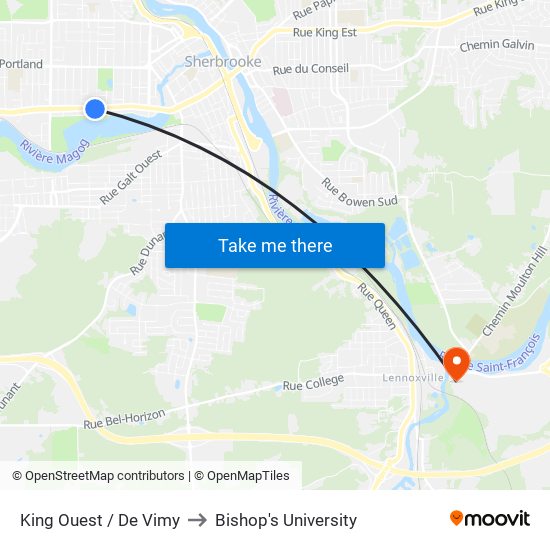 King Ouest / De Vimy to Bishop's University map