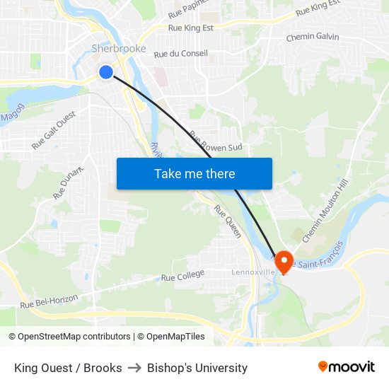 King Ouest / Brooks to Bishop's University map