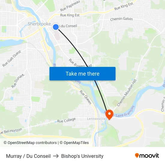 Murray / Du Conseil to Bishop's University map