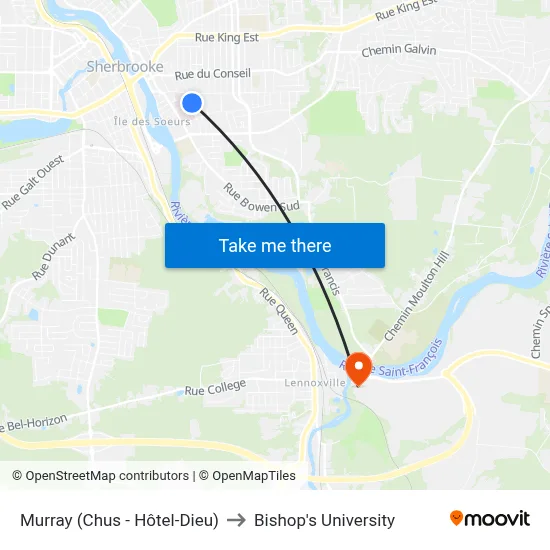 Murray (Chus - Hôtel-Dieu) to Bishop's University map