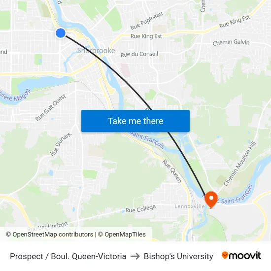 Prospect / Boul. Queen-Victoria to Bishop's University map