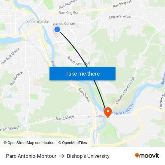 Parc Antonio-Montour to Bishop's University map
