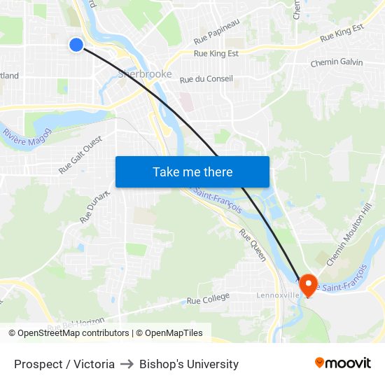 Prospect / Victoria to Bishop's University map
