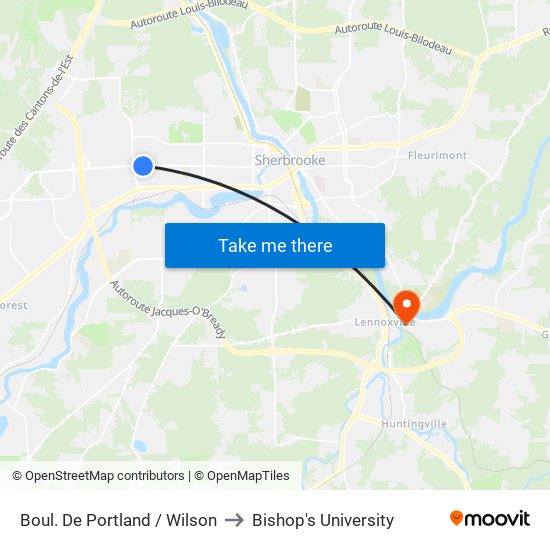 Boul. De Portland / Wilson to Bishop's University map