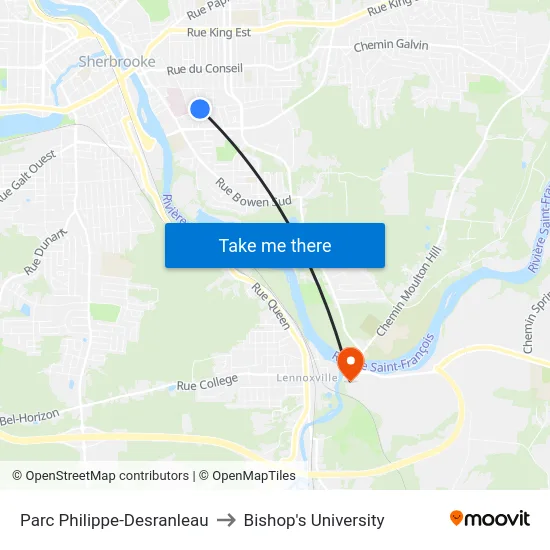 Parc Philippe-Desranleau to Bishop's University map