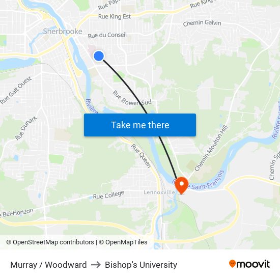 Murray / Woodward to Bishop's University map