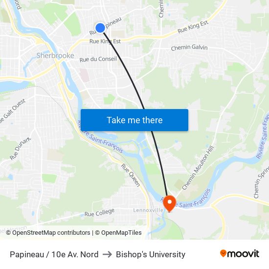 Papineau / 10e Av. Nord to Bishop's University map