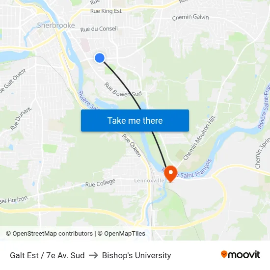 Galt Est / 7e Av. Sud to Bishop's University map