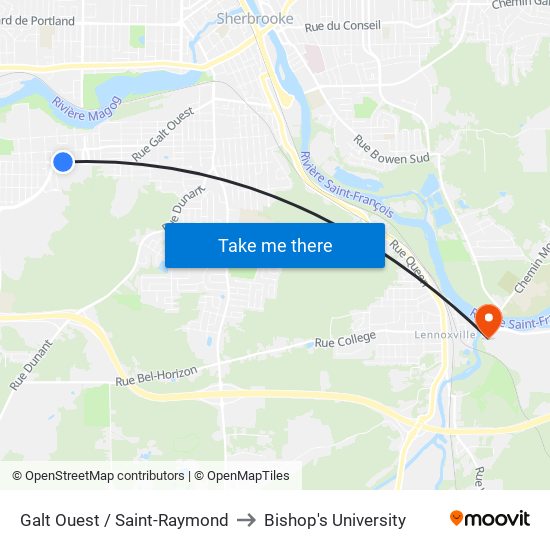 Galt Ouest / Saint-Raymond to Bishop's University map