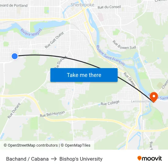 Bachand / Cabana to Bishop's University map