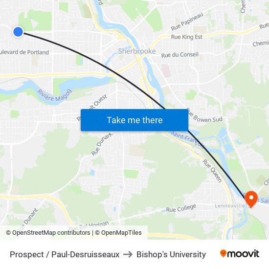Prospect / Paul-Desruisseaux to Bishop's University map