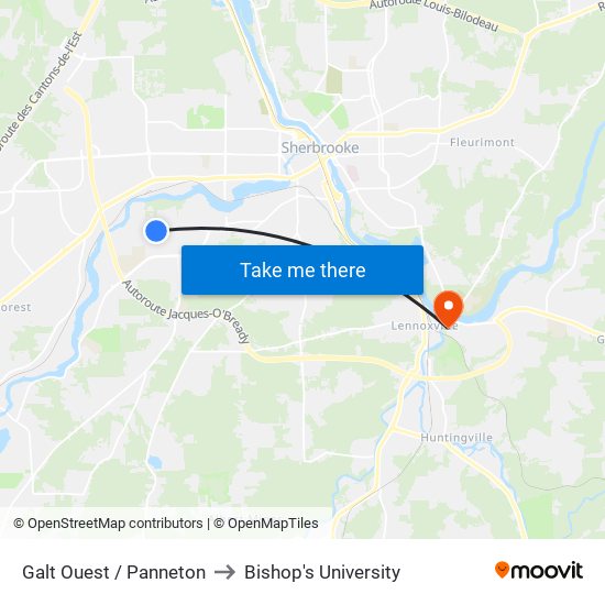 Galt Ouest / Panneton to Bishop's University map