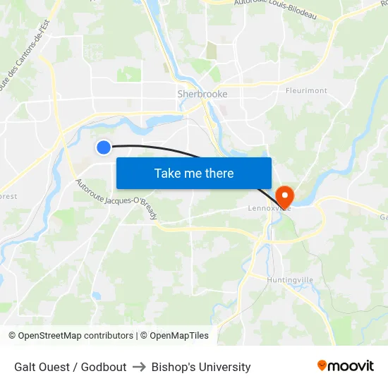 Galt Ouest / Godbout to Bishop's University map