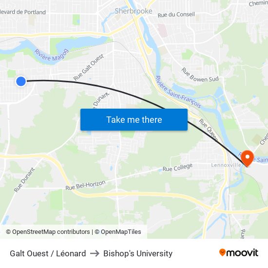 Galt Ouest / Léonard to Bishop's University map