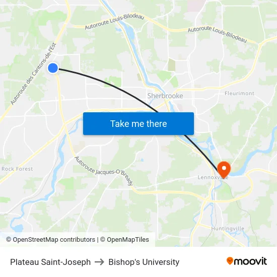 Plateau Saint-Joseph to Bishop's University map