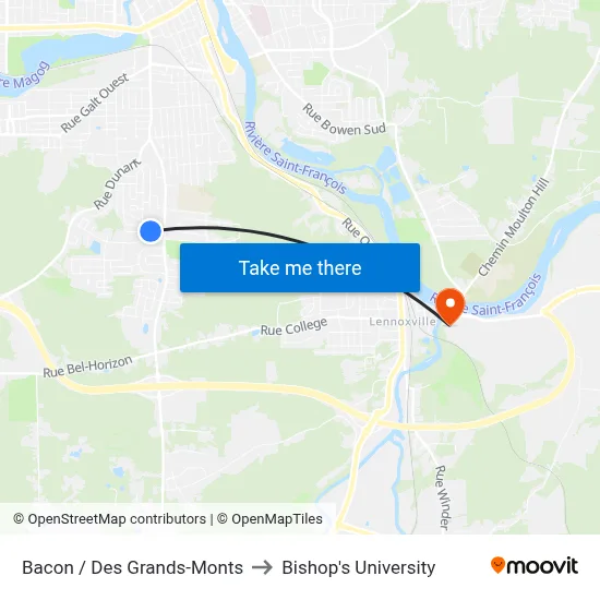 Bacon / Des Grands-Monts to Bishop's University map