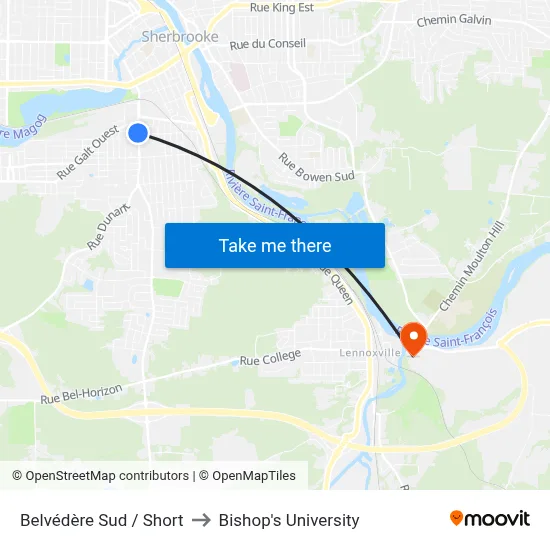 Belvédère Sud / Short to Bishop's University map