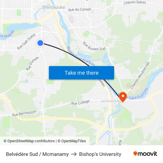 Belvédère Sud / Mcmanamy to Bishop's University map