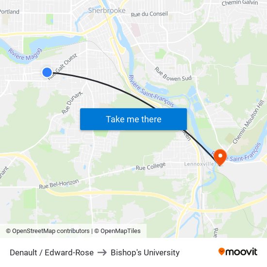 Denault / Edward-Rose to Bishop's University map